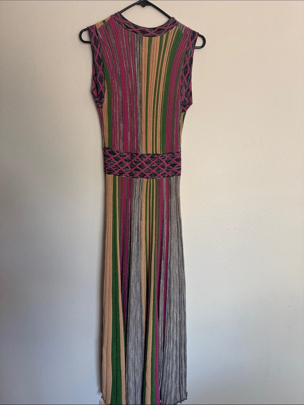 Haute Rogue V-Neck Striped Maxi Dress in Pink, Green & Tan - Picture 3 of 5